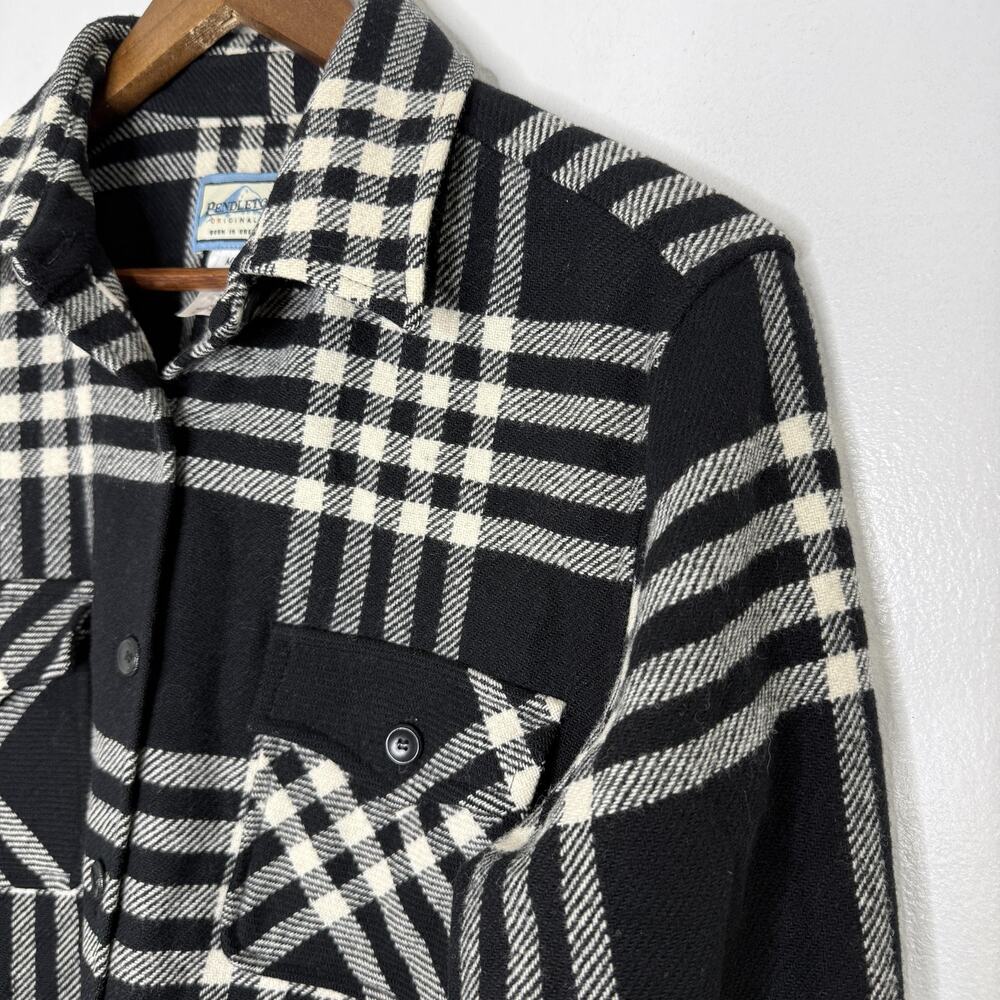 Pendleton Top Shirt Womens Medium Black Plaid Wool Button Front Shacket